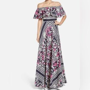 ELIZA J - Off-The-Shoulder Printed Maxi Dress Size 10